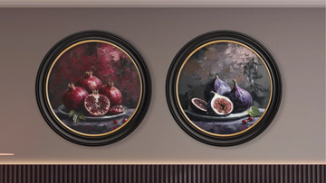 Round artwork frames on a wall