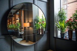 Commercial mirrors in restaurant bathroom