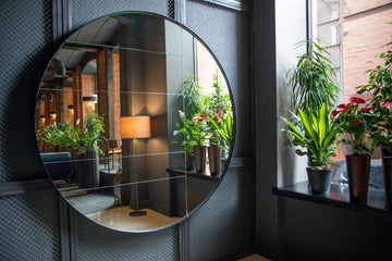 Commercial mirrors in restaurant bathroom