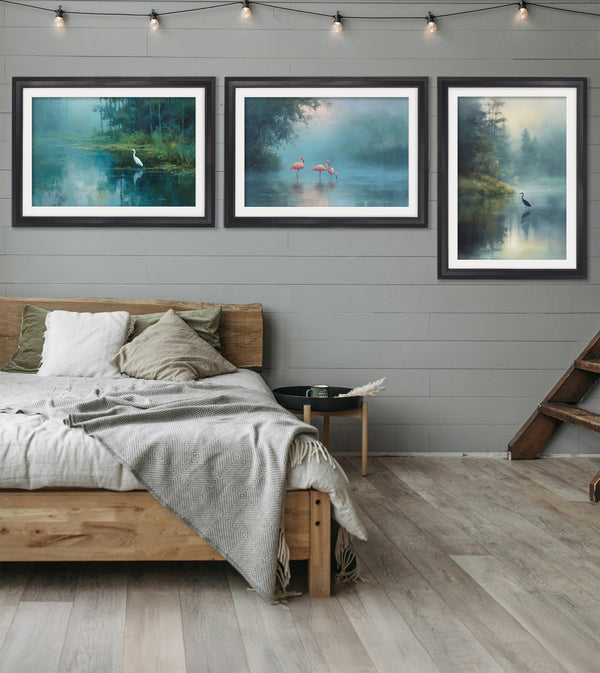 Misty Lake Heron - Black Hurstwood Frame