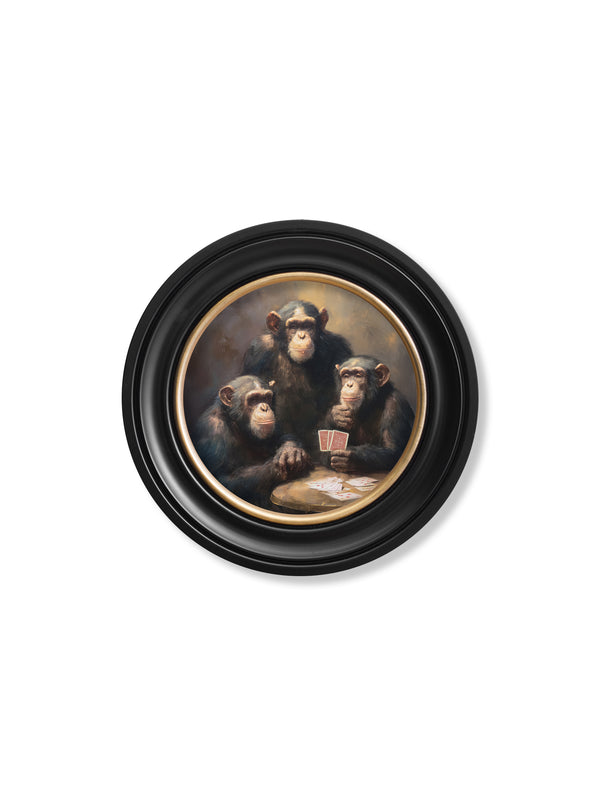 The Card-Playing Chimps -  Oxford Round Frame