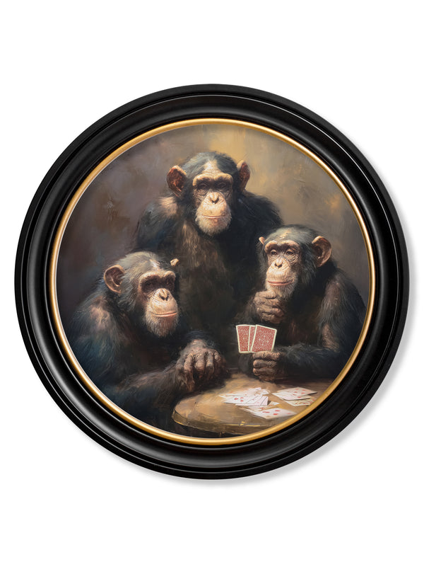 The Card-Playing Chimps -  Oxford Round Frame