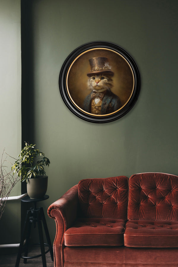 Lord Whiskerby - Gentleman Tabby Cat Oxford Round Frame