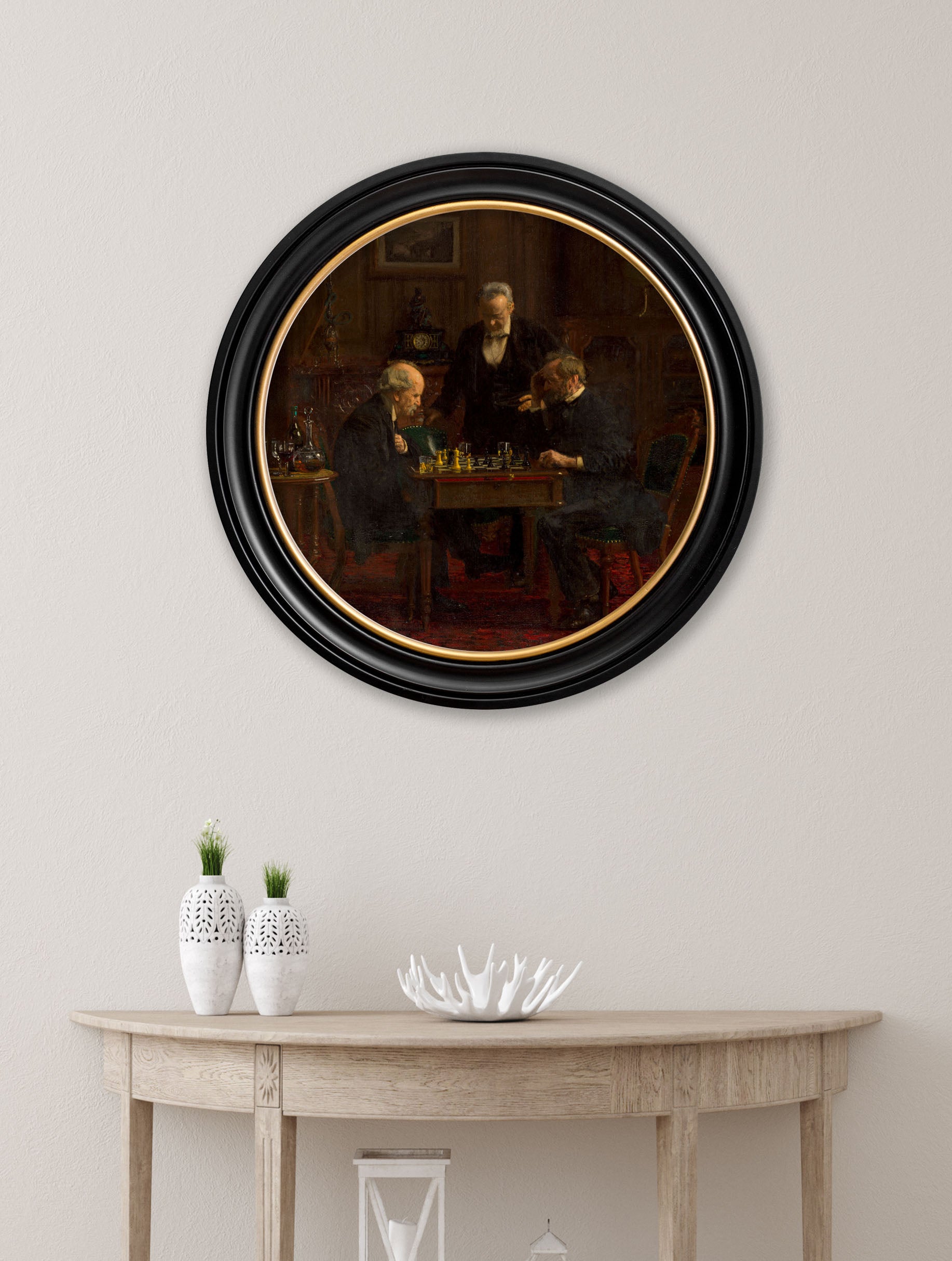 Chess Theme Frame c.1876 The Chess Players - Thomas Eakins - Round Frame – T A Interiors