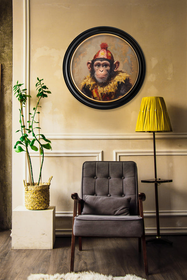 Chimpy the Daring - Circus Chimpanzee Oxford Round Frame