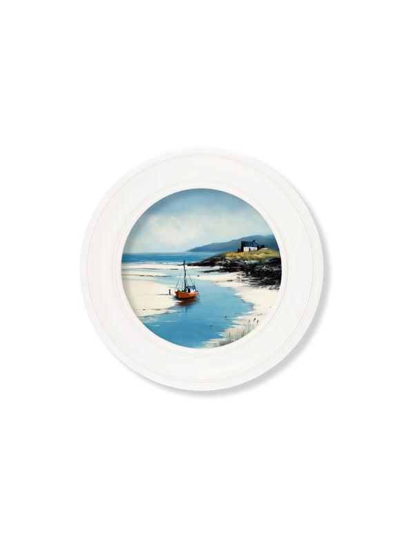 The Coastal Boat - Oxford White Round Frame