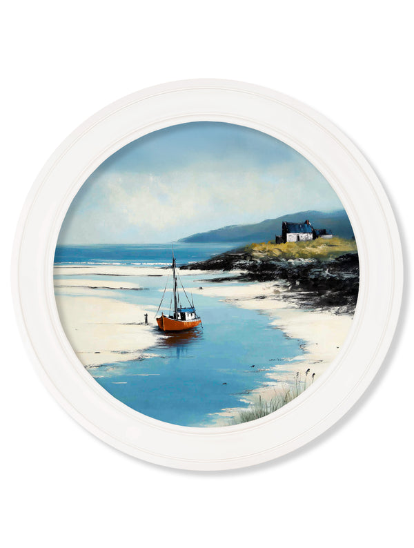 The Coastal Boat - Oxford White Round Frame
