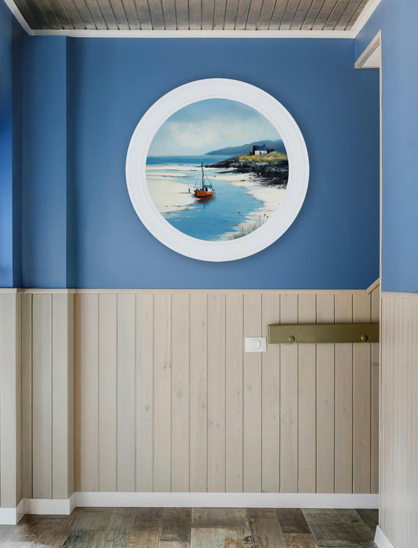 The Coastal Boat - Oxford White Round Frame