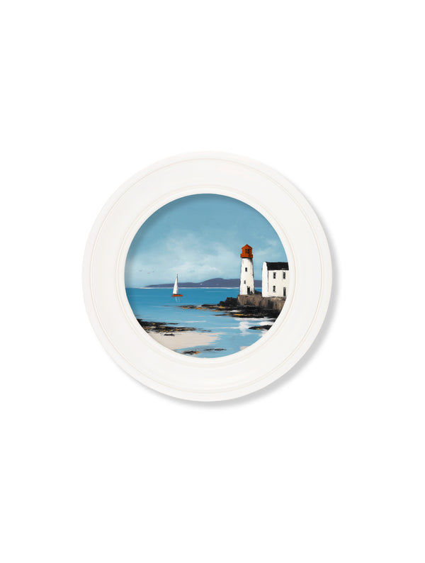 The Coastal Lighthouse - Oxford White Round Frame