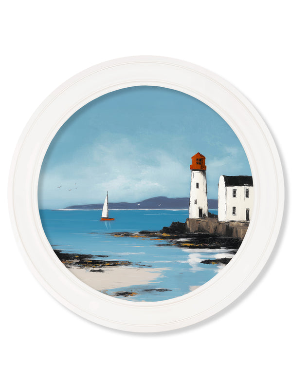 The Coastal Lighthouse - Oxford White Round Frame