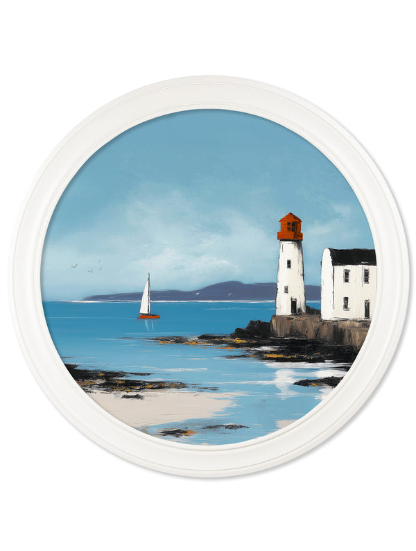The Coastal Lighthouse - Oxford White Round Frame