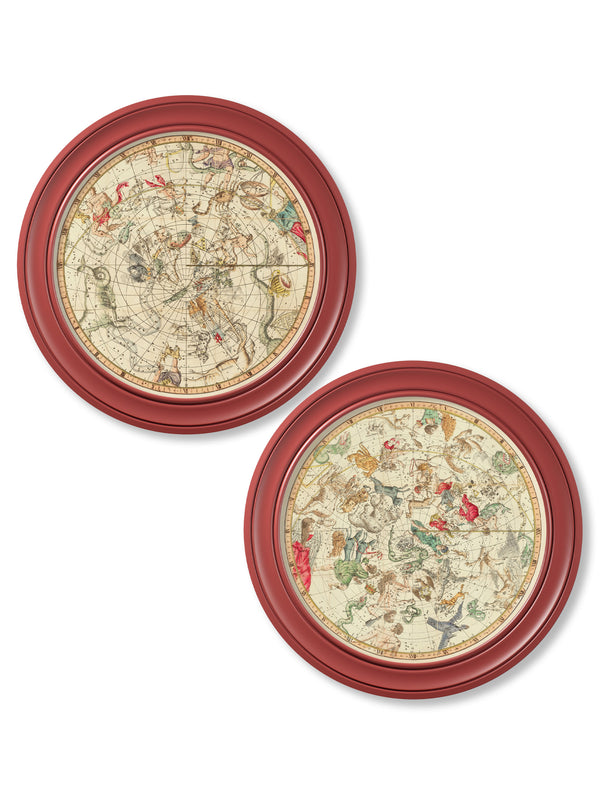 c.1820 Map of Constellations - Round Frame Red