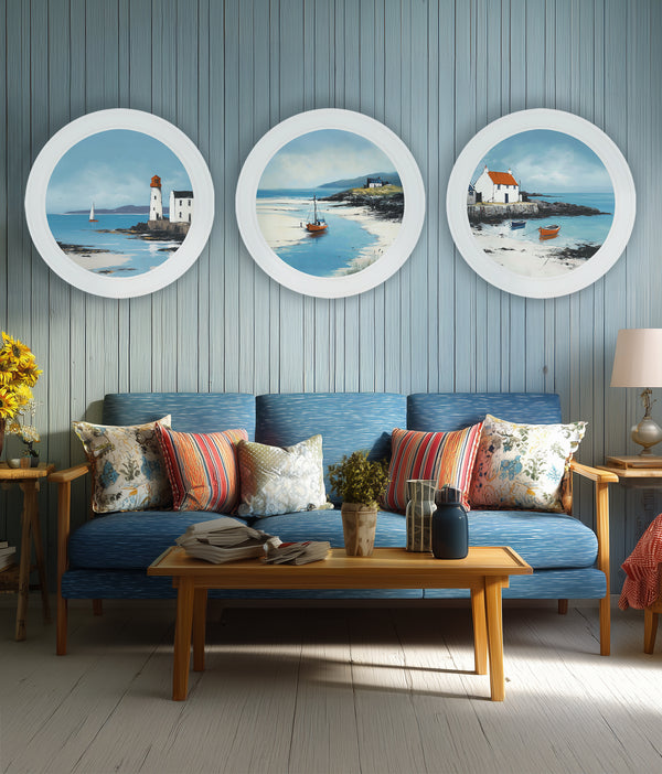 The Coastal Lighthouse - Oxford White Round Frame