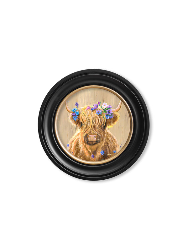 Highland Cow Print 'Flower Girl' by Amy Ansell - Oxford Round Frame