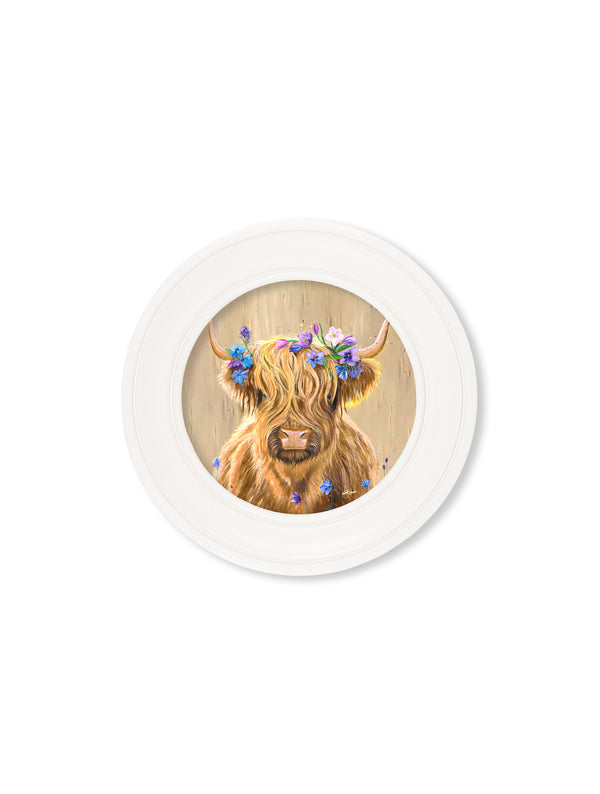 Highland Cow Print 'Flower Girl' by Amy Ansell - Strong White Round Frame