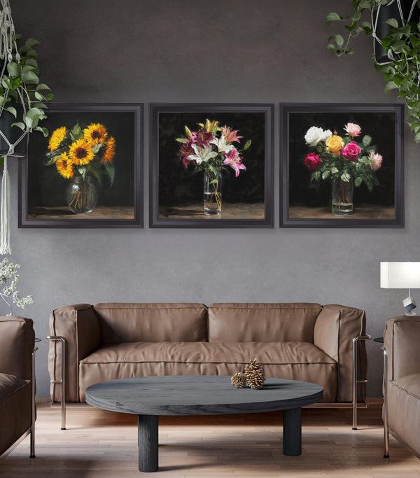 Sunflowers After Dark - Black Hurstwood Square Frame