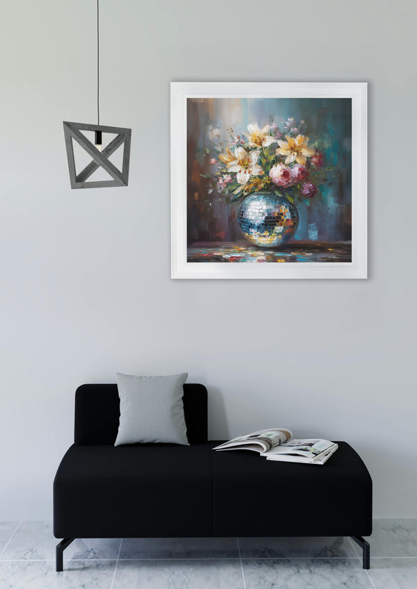 Disco Lilies & Roses - White Hurstwood Square Frame