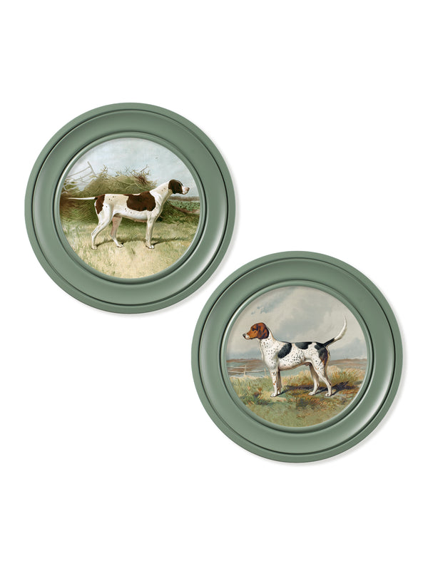 c.1881 Gun Dogs - Round Frame Green