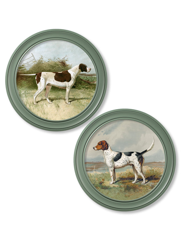 c.1881 Gun Dogs - Round Frame Green