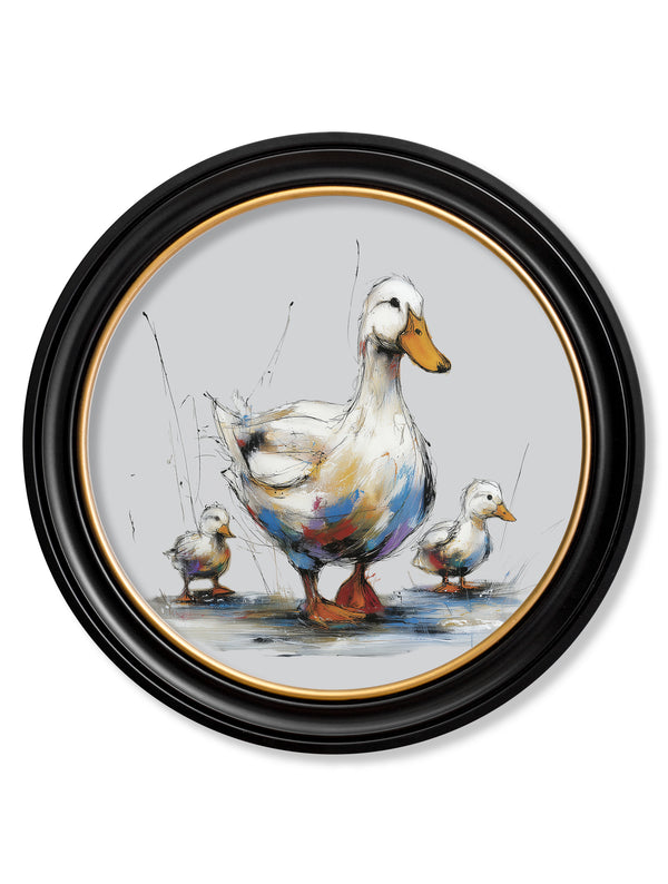 Family of Ducks Cosy Sketch - Oxford Round Frame