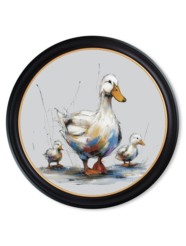 Family of Ducks Cosy Sketch - Oxford Round Frame