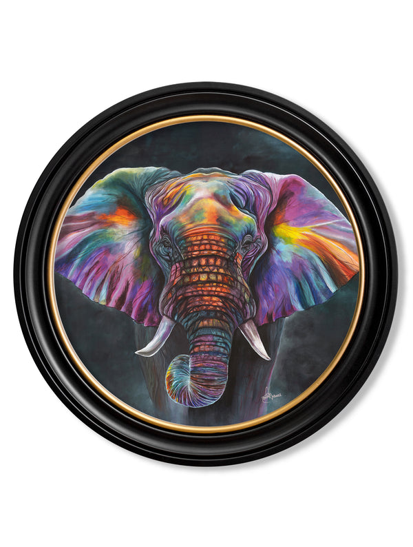 Elephant Print 'Wisdom' by Amy Ansell - Oxford Round Frame