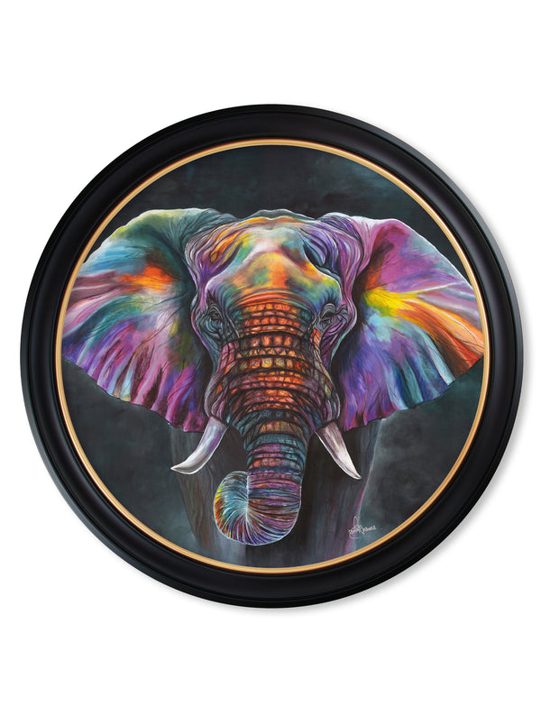 Elephant Print 'Wisdom' by Amy Ansell - Oxford Round Frame