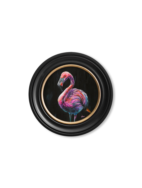 Flamingo Print 'Florrie' by Amy Ansell - Oxford Round Frame