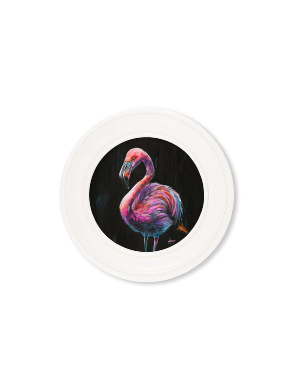 Flamingo Print 'Florrie' by Amy Ansell - Strong White Round Frame