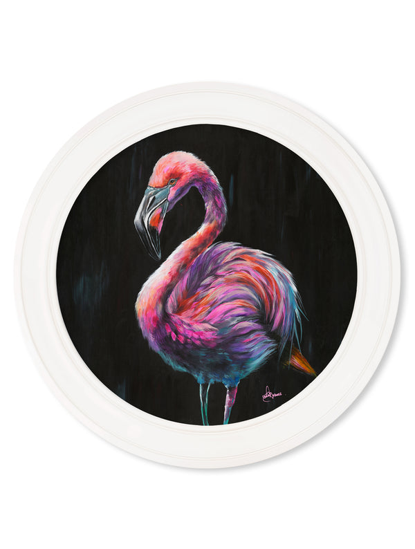 Flamingo Print 'Florrie' by Amy Ansell - Strong White Round Frame