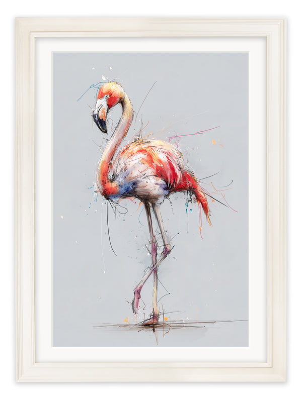 Pink Flamingo Cosy Sketch - Cream Hurstwood Frame