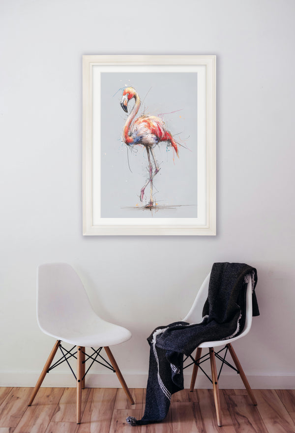 Pink Flamingo Cosy Sketch - Cream Hurstwood Frame