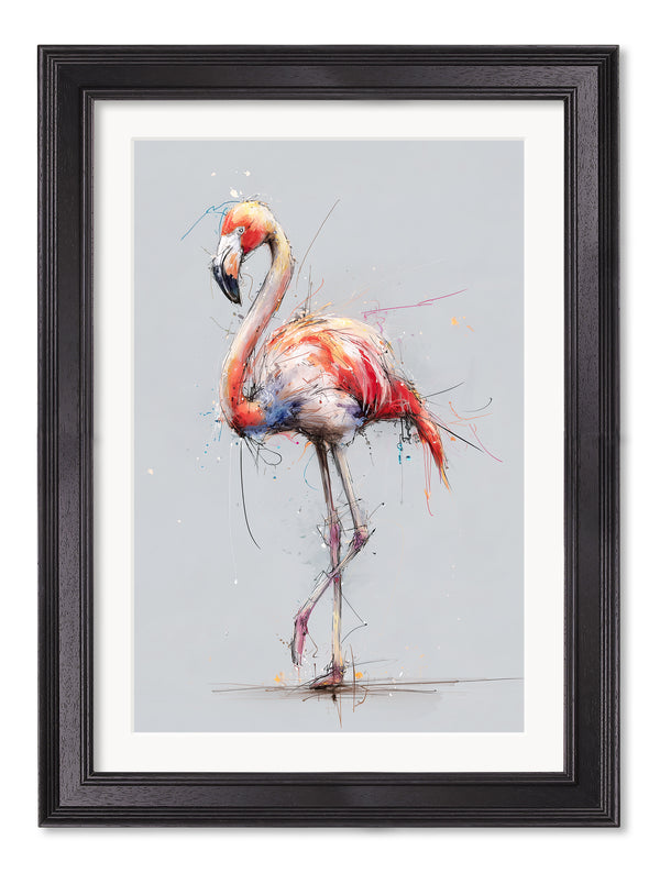 Pink Flamingo Cosy Sketch - Black Hurstwood Frame