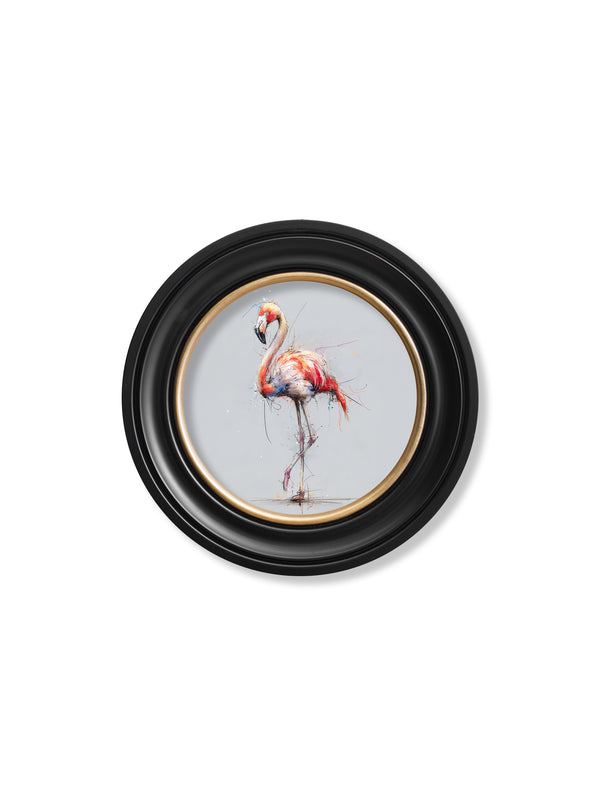 Pink Flamingo Cosy Sketch - Oxford Round Frame