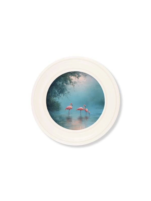 Misty Lake Flamingos - Oxford Strong White Round Frame