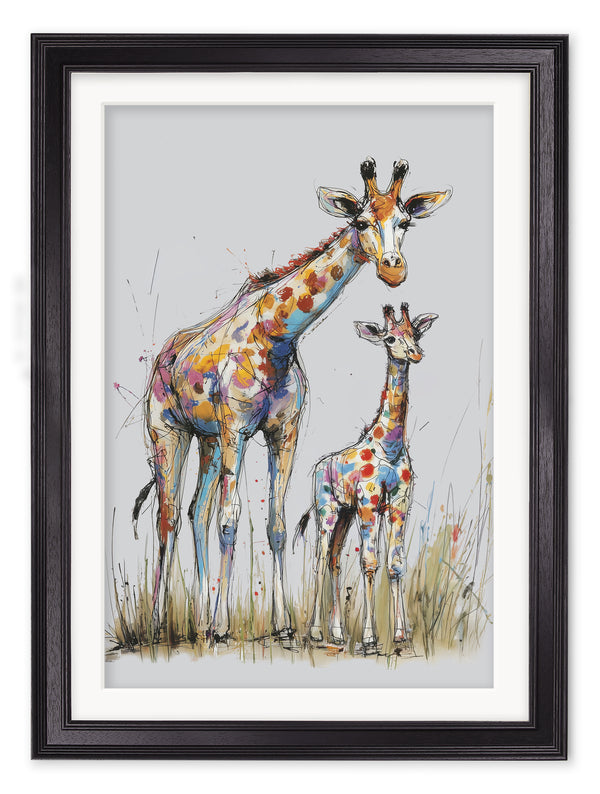 Family of Giraffes Cosy Sketch - Black Hurstwood Frame
