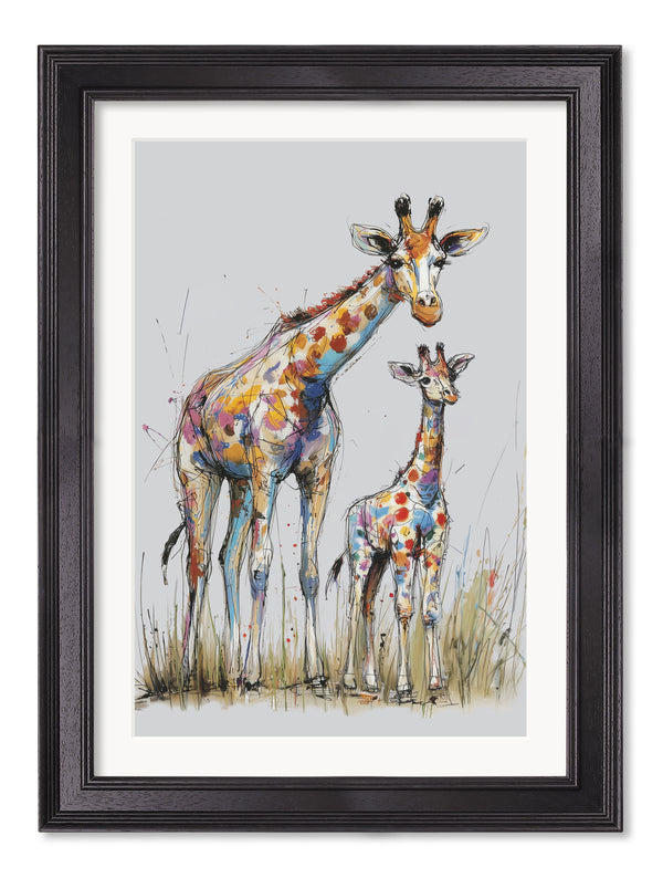 Family of Giraffes Cosy Sketch - Black Hurstwood Frame