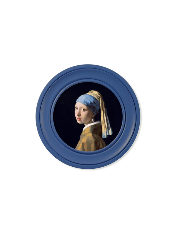 c.1665 Girl with a Pearl Earring - Round Frame J Vermeer Blue