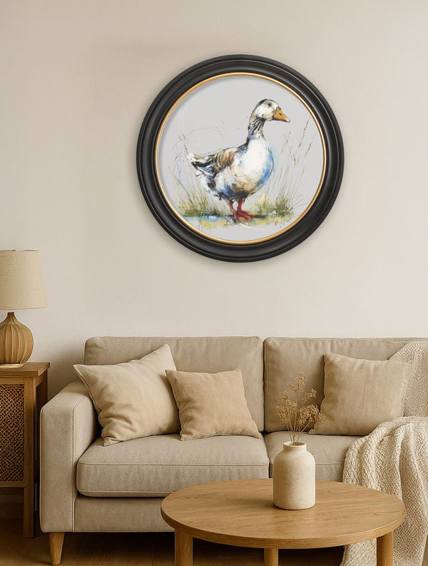 White Goose Cosy Sketch - Oxford Round Frame