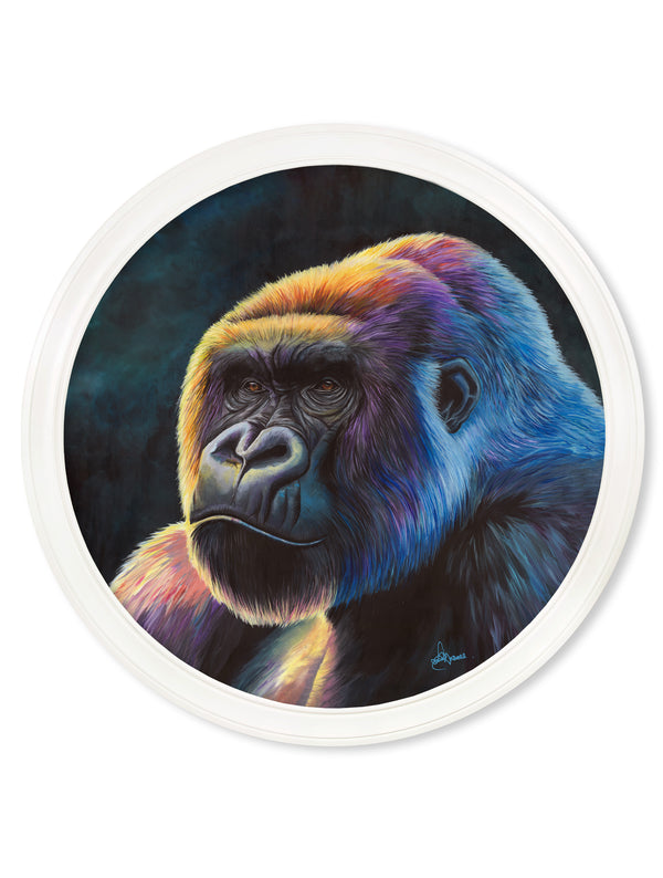 Gorilla Print 'Power' by Amy Ansell - Strong White Round Frame