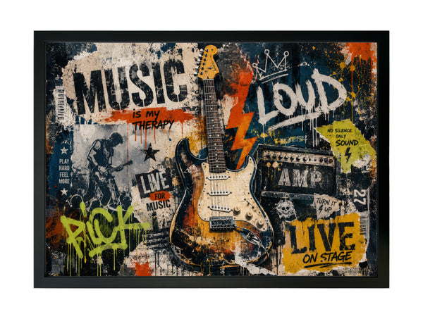 The Guitar Strat Graffiti - Slim Black Frame
