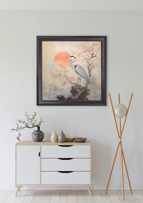 Japanese Twin Herons - Black Hurstwood Square Frame