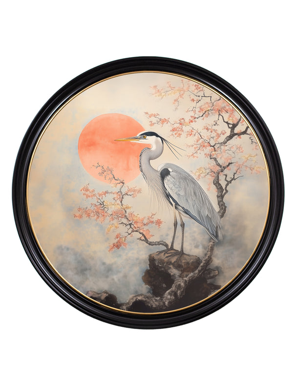Japanese Twin Herons - Oxford Round Frame