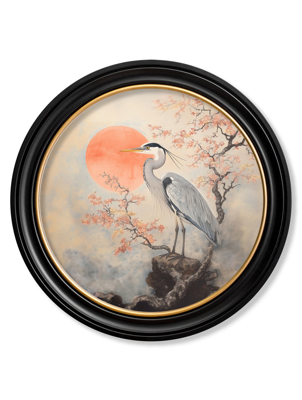 Japanese Twin Herons - Oxford Round Frame