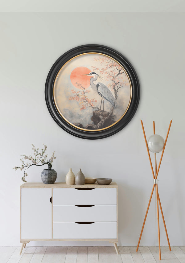 Japanese Twin Herons - Oxford Round Frame