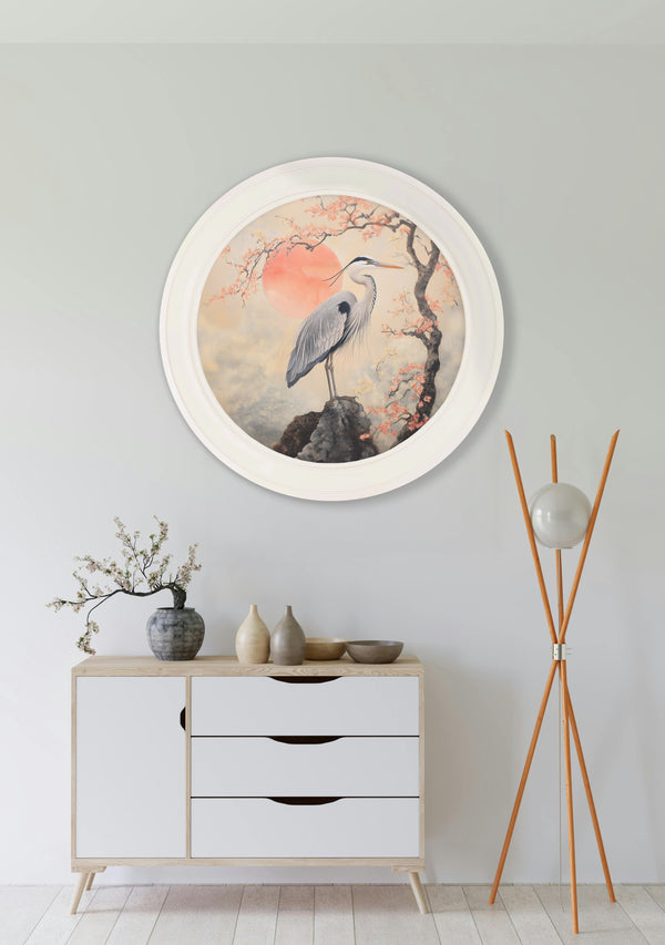 Japanese Twin Herons - Oxford Strong White Round Frame