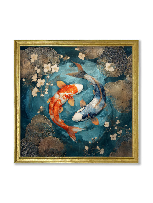 Japanese Koi Carp Dusk - Gold Hurstwood Square Frame