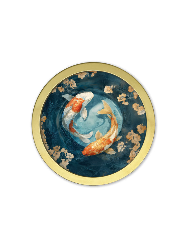 Japanese Koi Carp Dawn - 30cm Gold Round Box Frame