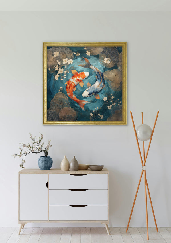 Japanese Koi Carp Dusk - Gold Hurstwood Square Frame