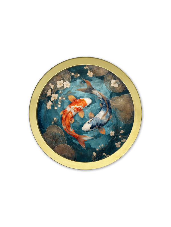 Japanese Koi Carp Dusk - 30cm Gold Round Box Frame
